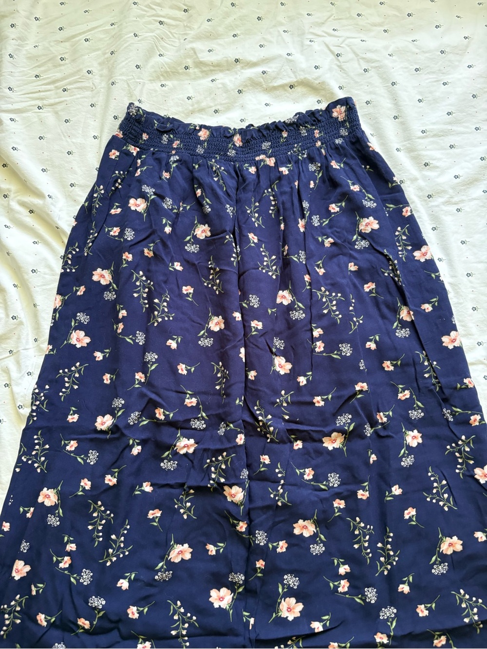 Navy floral mid length skirt